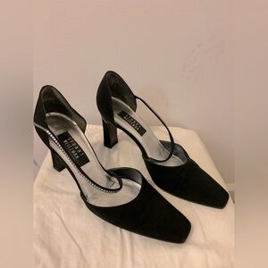 Stuart Weitzman satin rhinestone cocktail shoes, size 9